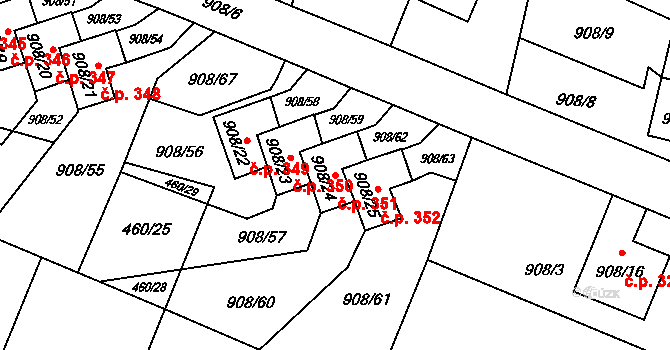 Malé Hoštice 351, Opava na parcele st. 908/24 v KÚ Malé Hoštice, Katastrální mapa