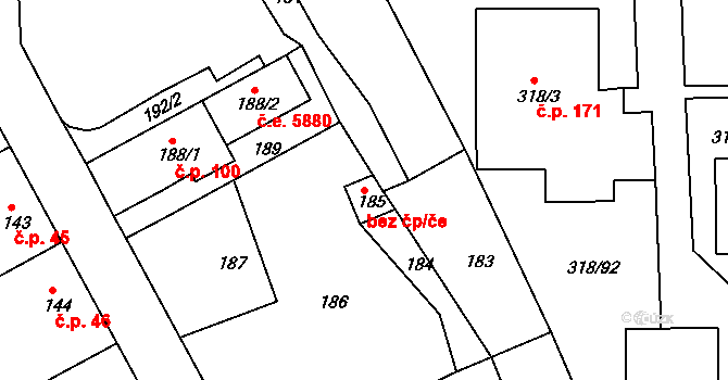Ústí nad Labem 44694296 na parcele st. 185 v KÚ Mojžíř, Katastrální mapa