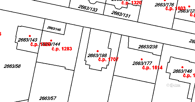 Předměstí 1707, Opava na parcele st. 2663/198 v KÚ Opava-Předměstí, Katastrální mapa