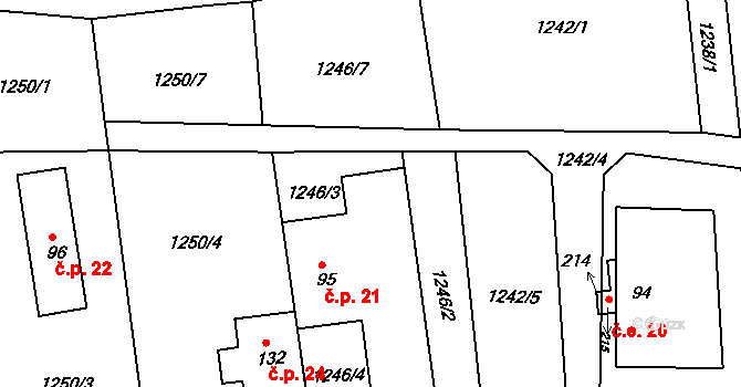 Kolná 21, Brumovice na parcele st. 95 v KÚ Úblo, Katastrální mapa