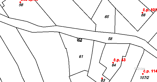 Šlapanice 46071296 na parcele st. 62 v KÚ Bedřichovice, Katastrální mapa