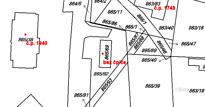 Pelhřimov 47616296 na parcele st. 865/69 v KÚ Pelhřimov, Katastrální mapa