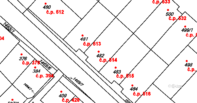 Ostrožské Předměstí 514, Uherský Ostroh na parcele st. 482 v KÚ Ostrožské Předměstí, Katastrální mapa