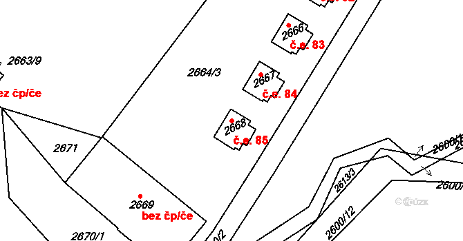 Buchlovice 85 na parcele st. 2668 v KÚ Buchlovice, Katastrální mapa