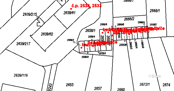 Praha 49016296 na parcele st. 2658/3 v KÚ Žižkov, Katastrální mapa