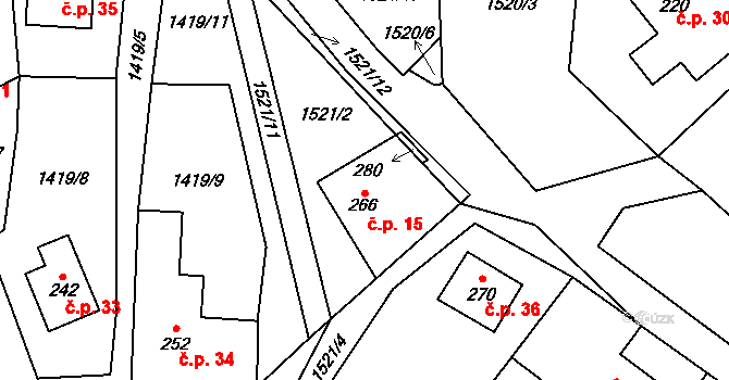 Kvasín 15, Tisovec na parcele st. 266 v KÚ Kvasín, Katastrální mapa