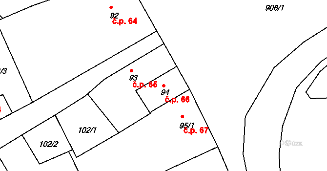 Mirotice 66 na parcele st. 94 v KÚ Mirotice, Katastrální mapa