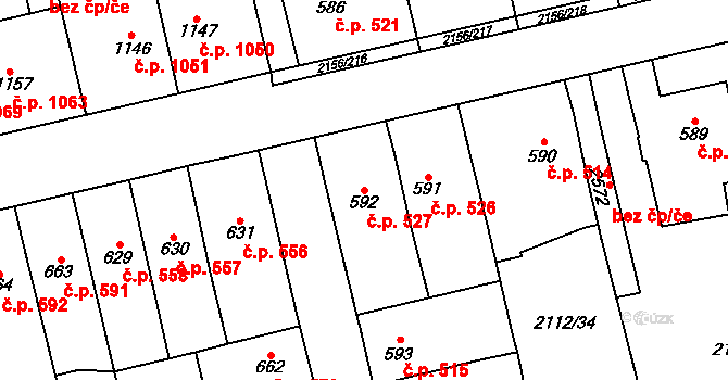 Choceň 527 na parcele st. 592 v KÚ Choceň, Katastrální mapa