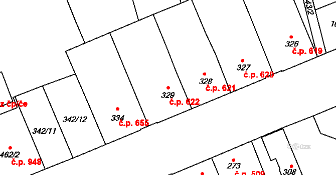 Kralupy nad Vltavou 622 na parcele st. 329 v KÚ Lobeč, Katastrální mapa