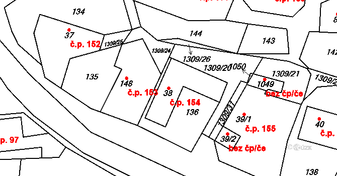Čisovice 154 na parcele st. 38 v KÚ Čisovice, Katastrální mapa
