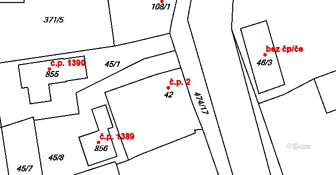 Rudná 2 na parcele st. 42 v KÚ Dušníky u Rudné, Katastrální mapa
