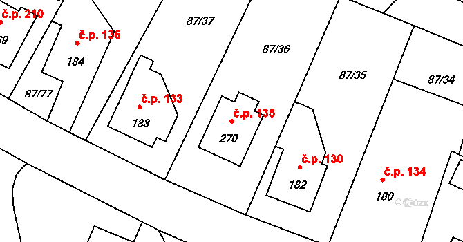 Chotoviny 135 na parcele st. 270 v KÚ Chotoviny, Katastrální mapa
