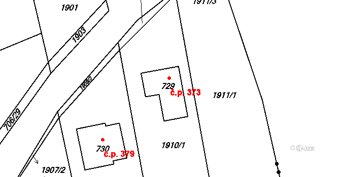 Lužec nad Vltavou 373 na parcele st. 729 v KÚ Lužec nad Vltavou, Katastrální mapa
