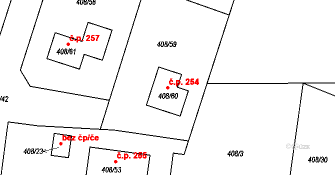 Kolová 254 na parcele st. 408/60 v KÚ Kolová, Katastrální mapa