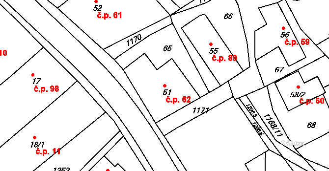 Chromeč 62 na parcele st. 51 v KÚ Chromeč, Katastrální mapa