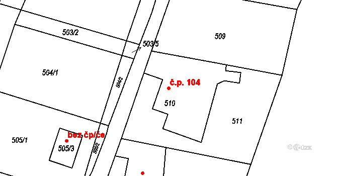 Hukovice 104, Bartošovice na parcele st. 510/1 v KÚ Hukovice, Katastrální mapa