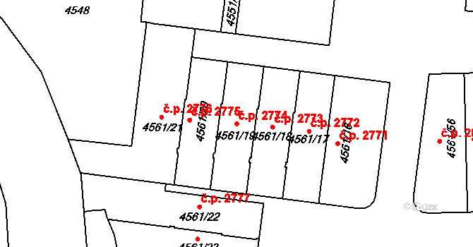 Dejvice 2774, Praha na parcele st. 4561/19 v KÚ Dejvice, Katastrální mapa