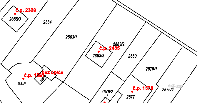 Zábřeh 2435 na parcele st. 2883/3 v KÚ Zábřeh na Moravě, Katastrální mapa