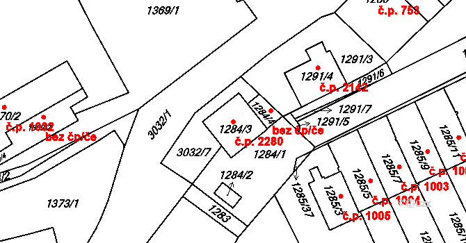 Bolevec 2280, Plzeň na parcele st. 1284/3 v KÚ Bolevec, Katastrální mapa