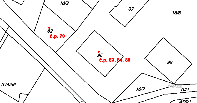 Líšťany 83,84,85 na parcele st. 95 v KÚ Líšťany, Katastrální mapa