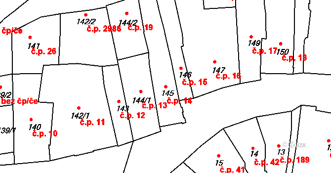 Louny 14 na parcele st. 145 v KÚ Louny, Katastrální mapa