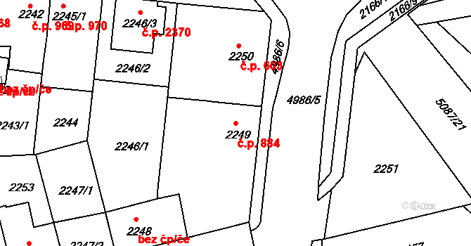 Louny 884 na parcele st. 2249 v KÚ Louny, Katastrální mapa