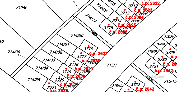 Brandýs nad Labem 2627, Brandýs nad Labem-Stará Boleslav na parcele st. 3716 v KÚ Brandýs nad Labem, Katastrální mapa