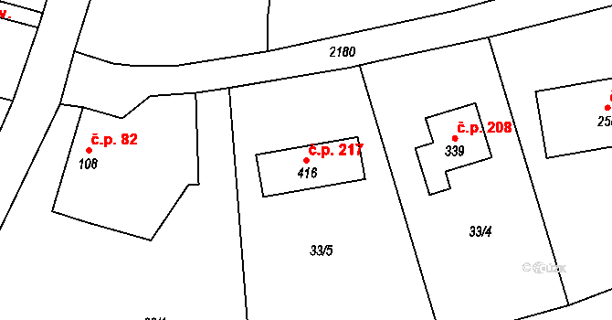 Borotín 217 na parcele st. 416 v KÚ Borotín u Tábora, Katastrální mapa