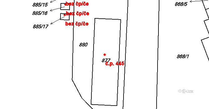 Hustopeče 445 na parcele st. 877 v KÚ Hustopeče u Brna, Katastrální mapa