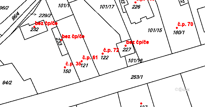 Količín 72, Holešov na parcele st. 122 v KÚ Količín, Katastrální mapa