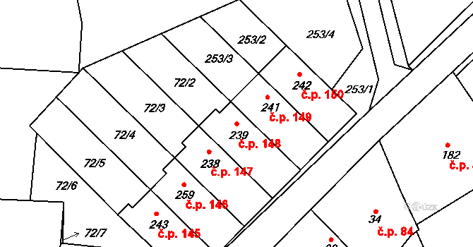 Těšnovice 148, Kroměříž na parcele st. 239 v KÚ Těšnovice, Katastrální mapa