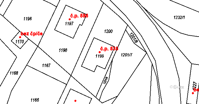 Konice 535 na parcele st. 1199 v KÚ Konice, Katastrální mapa