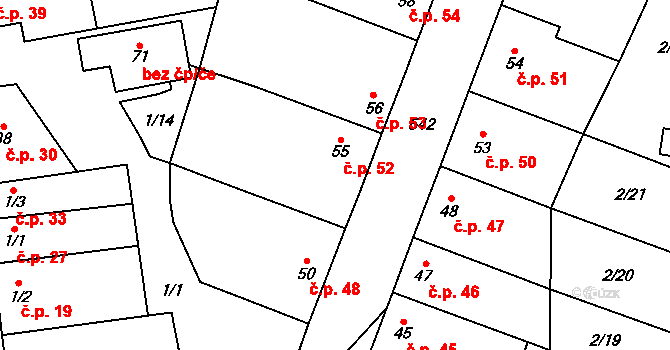 Kobylničky 52, Myslejovice na parcele st. 55 v KÚ Kobylničky, Katastrální mapa