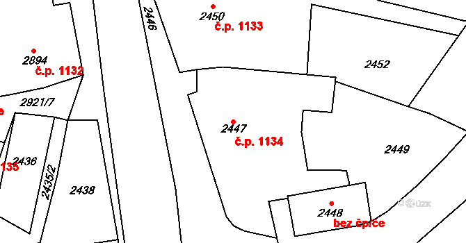 Rakšice 1134, Moravský Krumlov na parcele st. 2447 v KÚ Moravský Krumlov, Katastrální mapa