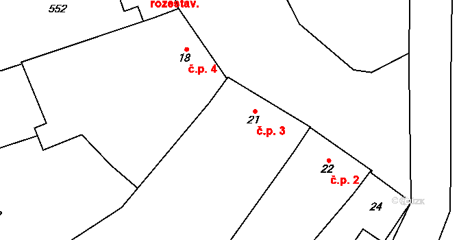 Přerov III-Lověšice 3, Přerov na parcele st. 21 v KÚ Lověšice u Přerova, Katastrální mapa