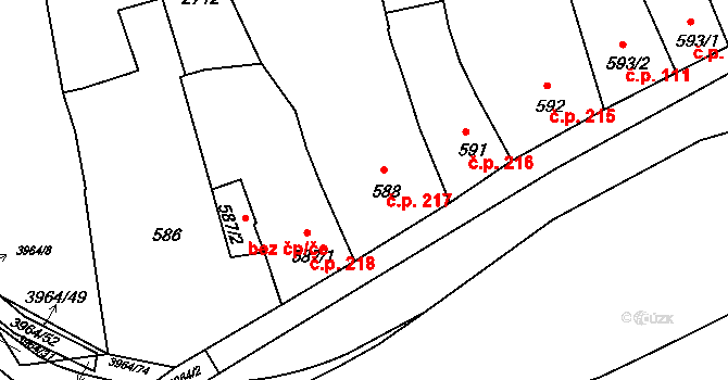 Lipník nad Bečvou I-Město 217, Lipník nad Bečvou na parcele st. 588 v KÚ Lipník nad Bečvou, Katastrální mapa