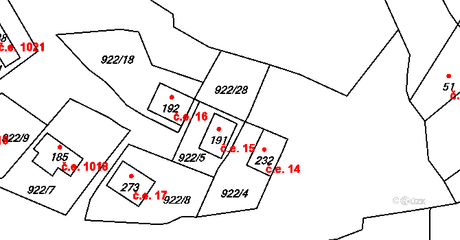 Čížov 15, Chabeřice na parcele st. 191 v KÚ Chabeřice, Katastrální mapa