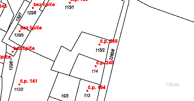 Lišov 265 na parcele st. 115/2 v KÚ Lišov, Katastrální mapa