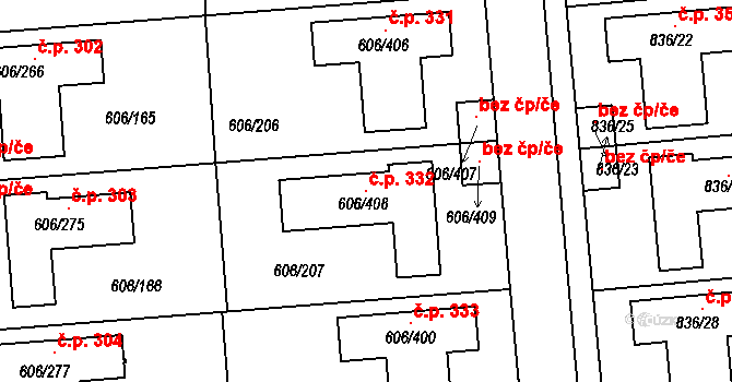 Drahelice 332, Nymburk na parcele st. 606/408 v KÚ Drahelice, Katastrální mapa