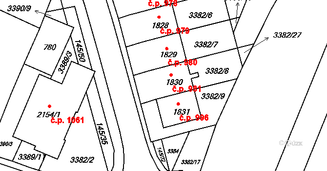 Trhové Sviny 981 na parcele st. 1830 v KÚ Trhové Sviny, Katastrální mapa
