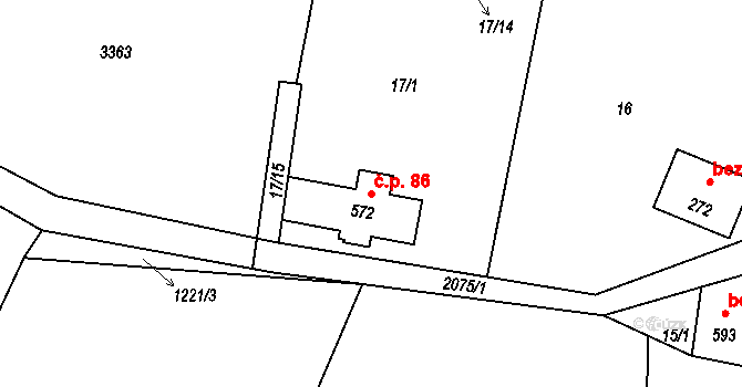 Skuhrov 86 na parcele st. 572 v KÚ Skuhrov u Železného Brodu, Katastrální mapa