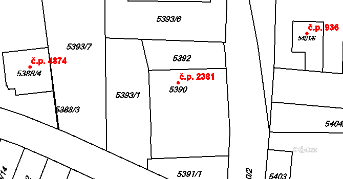 Jihlava 2381 na parcele st. 5390 v KÚ Jihlava, Katastrální mapa