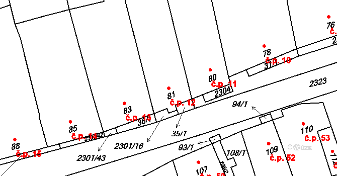 Násedlovice 12 na parcele st. 81 v KÚ Násedlovice, Katastrální mapa