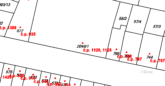 Kyjov 1125,1126 na parcele st. 2048/1 v KÚ Kyjov, Katastrální mapa