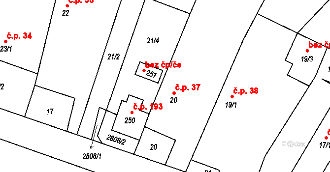 Hodice 37 na parcele st. 20 v KÚ Hodice, Katastrální mapa