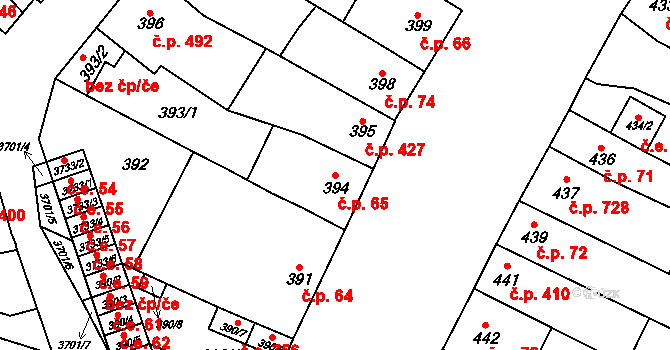 Vyškov-Předměstí 65, Vyškov na parcele st. 394 v KÚ Vyškov, Katastrální mapa