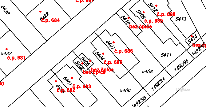 Kročehlavy 685, Kladno na parcele st. 5404 v KÚ Kročehlavy, Katastrální mapa