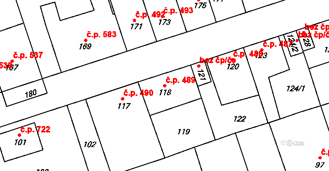 Libušín 489 na parcele st. 118 v KÚ Libušín, Katastrální mapa