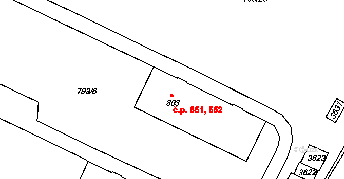 Hejnice 551,552 na parcele st. 803 v KÚ Hejnice, Katastrální mapa