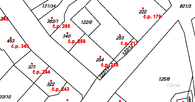 Košťany 218 na parcele st. 254 v KÚ Košťany, Katastrální mapa